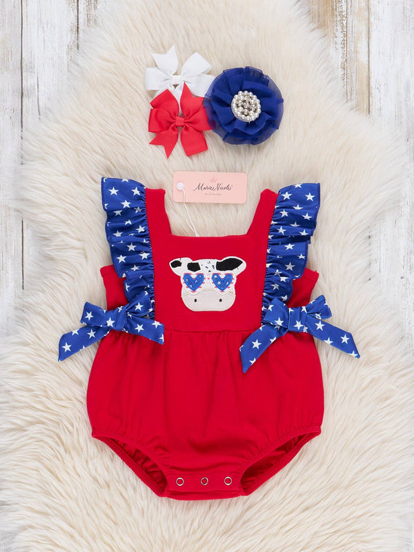 Cool Patriotic Cow Embroidered Ruffle Bubble