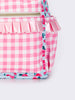 Pink Checkered Ruffle Flower Printed Backpack