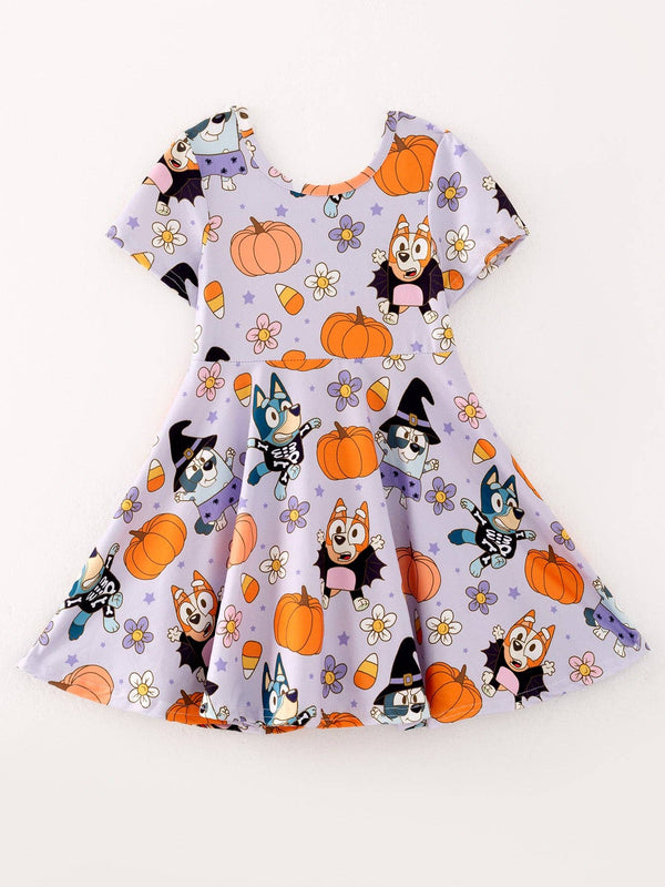 Halloween Cartoon Girls Pumpkin Print Milk Silk Dress