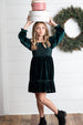 Kids Dark Green Smocked Velvet Fancy Holiday Party Dress