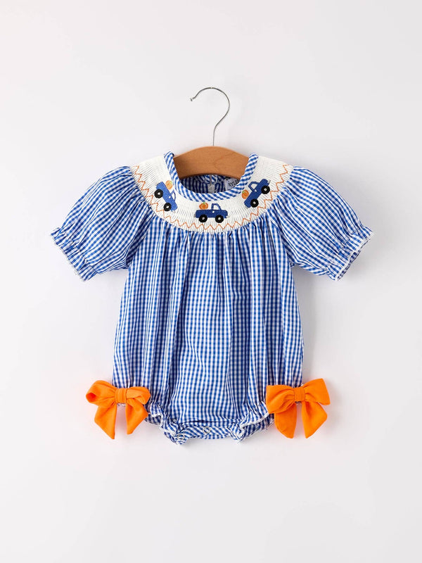 Fall Thanksgiving & Halloween Truck Smock Embroidery Baby Girl Romper
