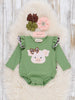 Embroidered Leopard Bow Piggy Ruffle Bubble