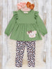 Embroidered Leopard Bow Piggy Ruffle Outfit