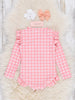 Gingham Zipper Rash Guard Swimsuit - Coral