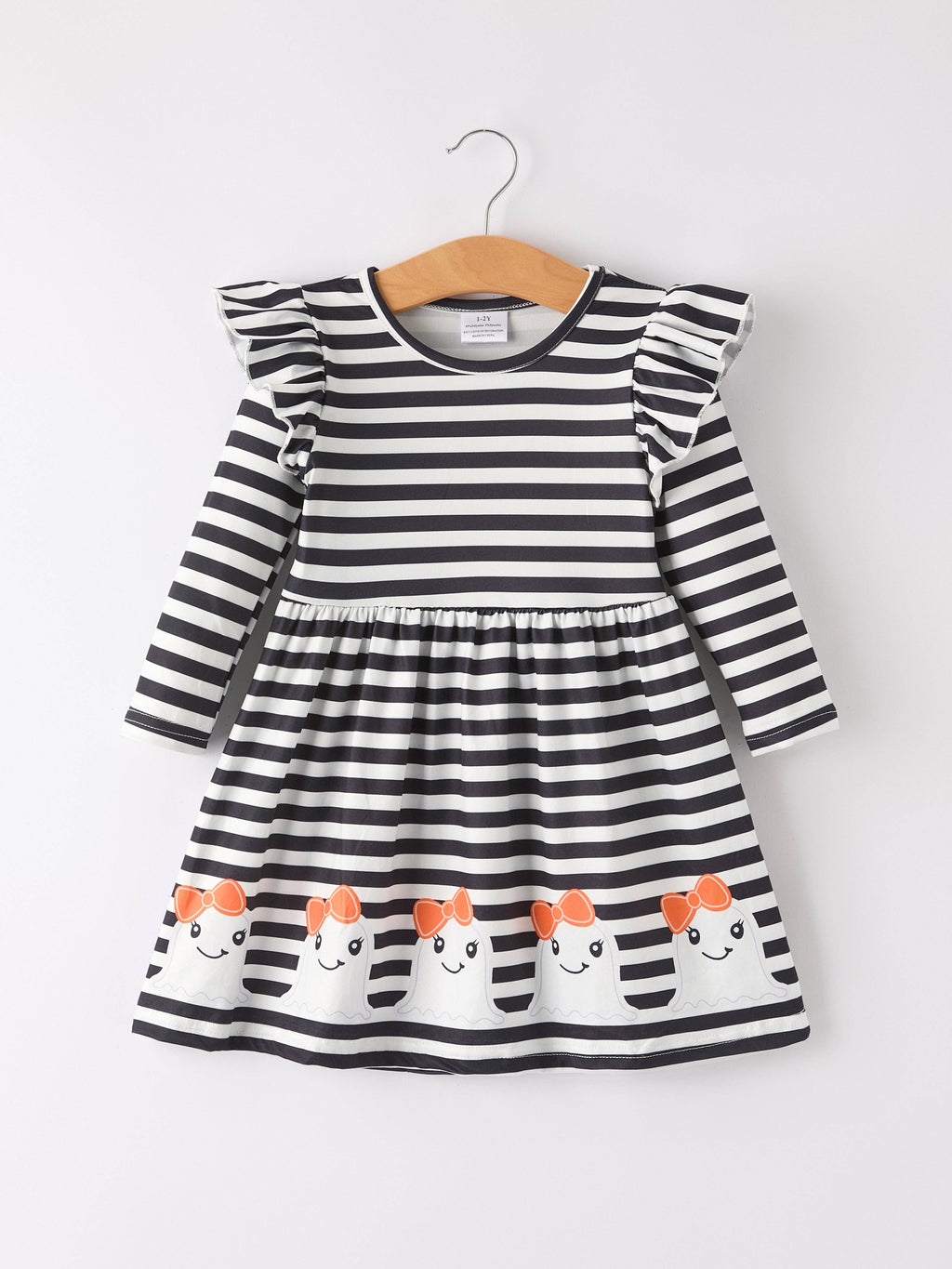 Halloween Black and White Striped Print Girls Dress
