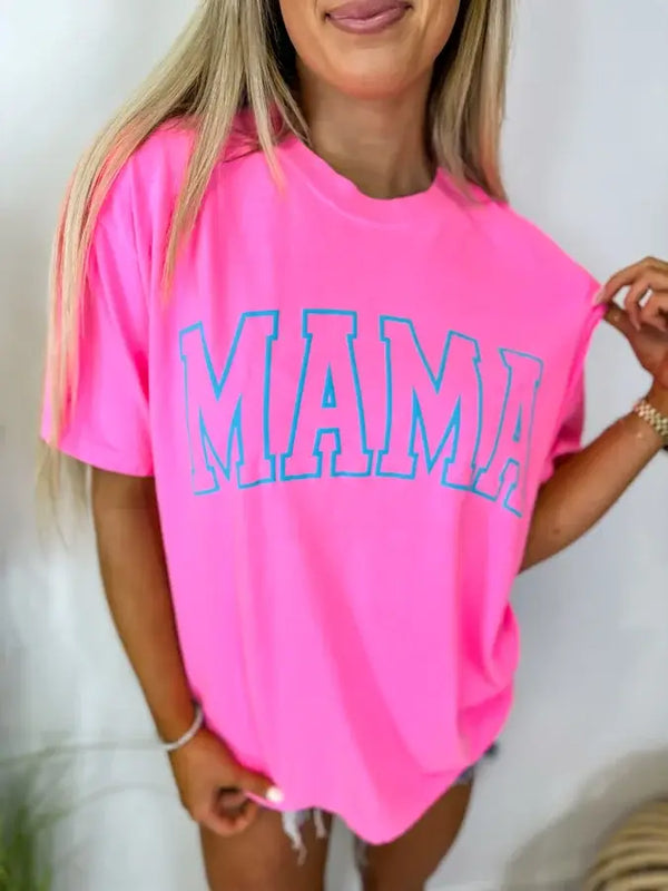 Mama Puff Print Graphic Tee- Pink