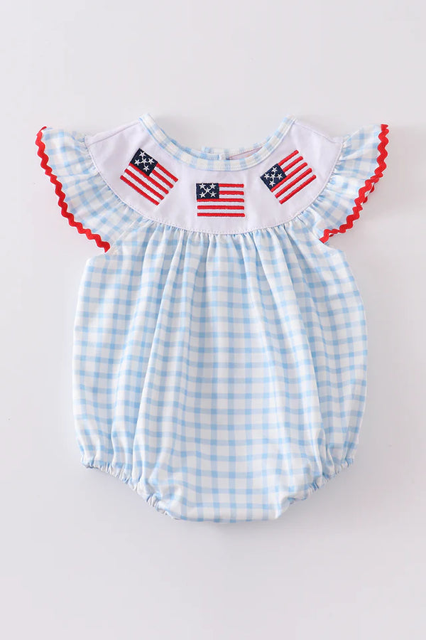Patriotic flag embroidery plaid girl bubble