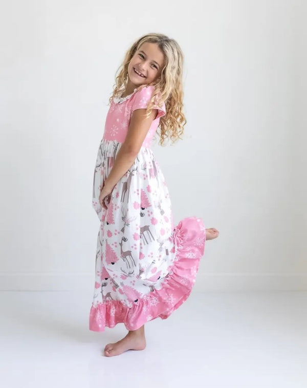 Pink Reindeer Ruffle Lounge Gown