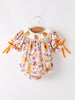 Halloween & Thanksgiving Pumpkin Embroidery Smock Floral Baby Girl Romper