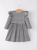 Halloween Black and White Striped Print Girls Dress