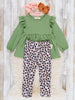 Embroidered Leopard Bow Piggy Ruffle Outfit