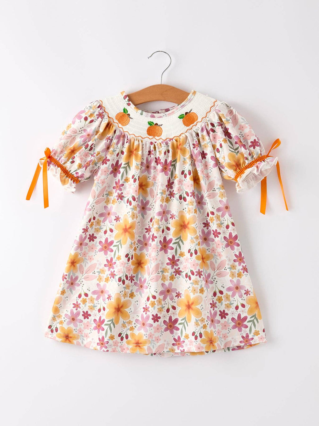 Halloween & Thanksgiving Pumpkin Embroidery Smack Floral Baby Girl Dress