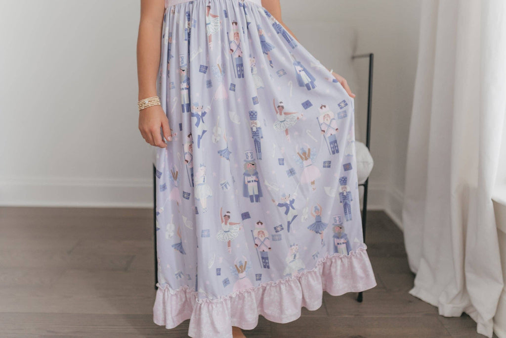 Girls Lavender & Pink Nutcracker Holiday Ruffle Lounge Gown
