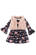 Girls' Pink and Navy Heart Dress with Fur Vest