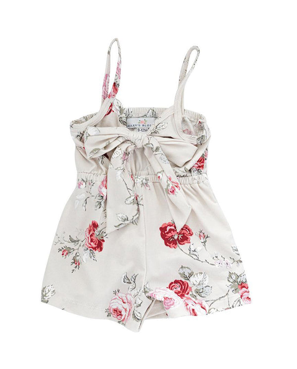 Girls' Vintage Floral Front Tie Romper