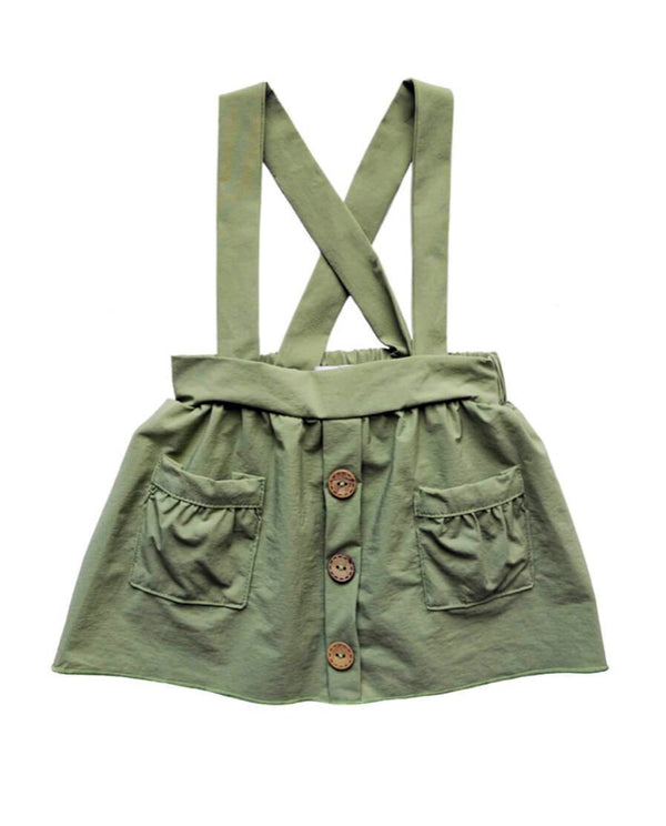 Pleated Suspender Pocket Skirt- Olive