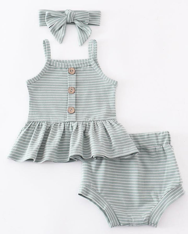 Infant Sage Striped 3 Piece Set