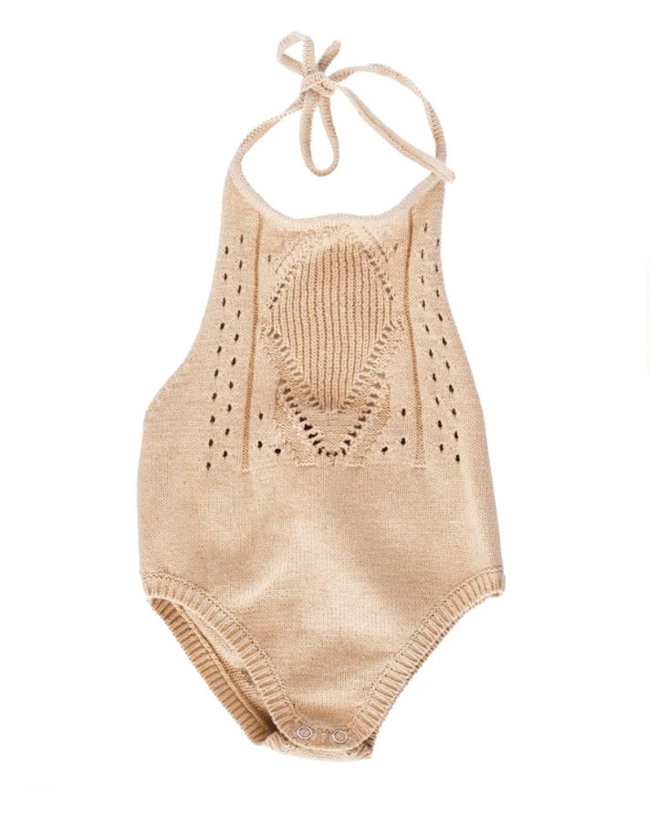 Vanilla Cream Crochet Halter Top Leotard