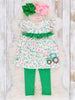 Green Floral Embroidered Tractor Ruffle Outfit