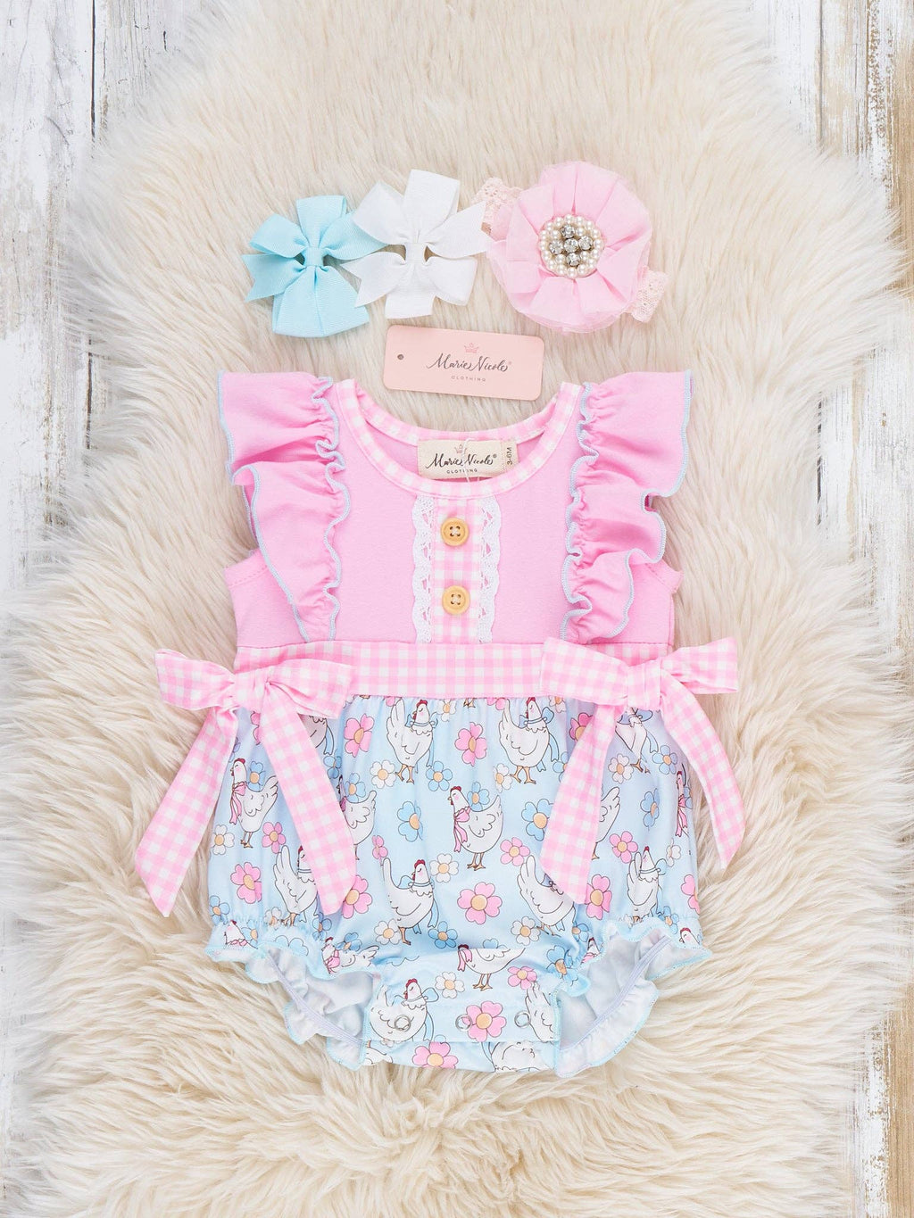 Happy Chickens Ruffle Bubble Romper