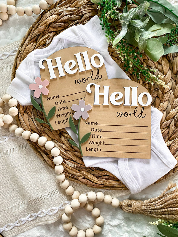 Hello World Birth Stat Sign - Pretty Wildflowers 
