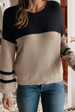 LDC Color Block Knit Striped Sleeve Detail Casual Sweater