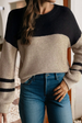 LDC Color Block Knit Striped Sleeve Detail Casual Sweater