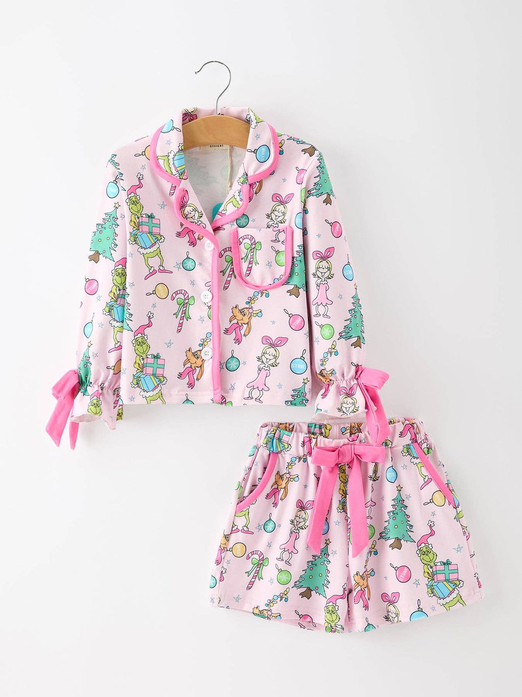Christmas Girls Holiday Figure Bow Pajama Set