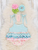 Turquoise Gingham & Pink Florals Ruffle Bubble