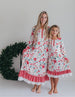 Women's Christmas Flower Stripe Ruffle Holiday Lounge Gown