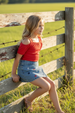 Multi-Color star embroidered denim skort w/adjustable waistband. PNG60097 SOL