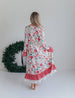 Women's Christmas Flower Stripe Ruffle Holiday Lounge Gown