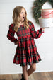 Kids Red & Green Plaid Smocked Holiday Fancy Party Dress