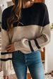 LDC Color Block Knit Striped Sleeve Detail Casual Sweater