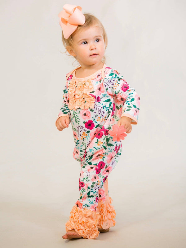 White Peach Floral Icing Romper