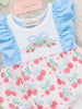 Strawberry Bow Embroidered Ruffle Bubble Romper