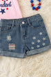"Little Miss Independent" Pink shirt & denim shorts. OFG60440 SOL