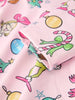 Pink Christmas Character Print Long Sleeve Girls Dress