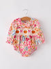 Halloween Pumpkin Bow Smock Embroidered Floral Baby Girl Romper