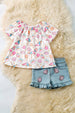 Sweet summer, ice cream, sea shell printed tunic & denim shorts. OFG60262 JEAN