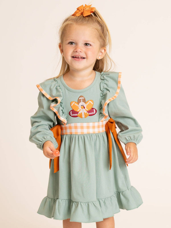 Football Feathers Embroidered Bow Dress