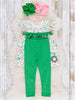 Green Floral Embroidered Tractor Ruffle Outfit