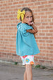 Girls Teal Retro Happy Flower Spring Summer Short Set