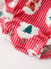 Christmas Santa Print Ruffle Baby Girl Bubble Romper with Bows