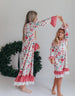 Women's Christmas Flower Stripe Ruffle Holiday Lounge Gown