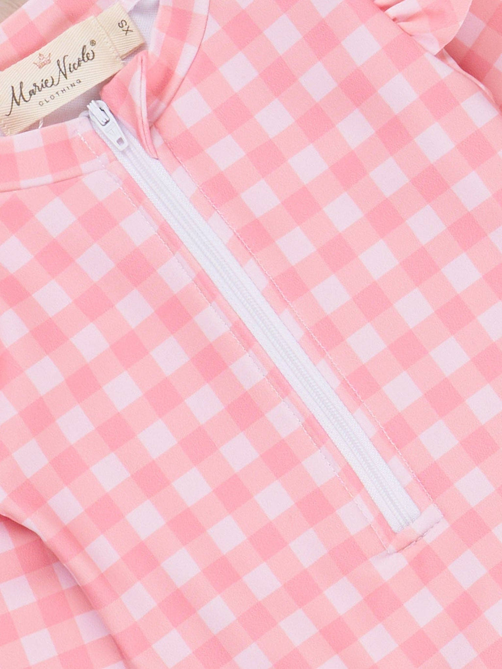 Gingham Zipper Rash Guard Swimsuit - Coral