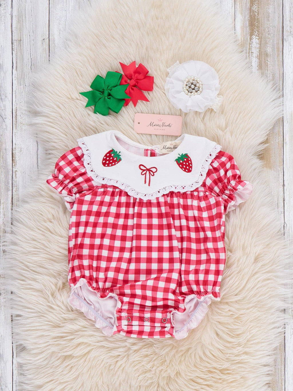 Gingham Berry Charm Embroidered Bubble Romper