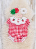 Gingham Berry Charm Embroidered Bubble Romper