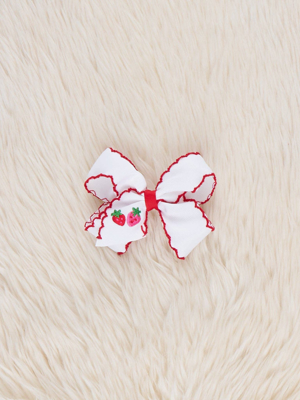Strawberry Sprinkle Embroidered Bow