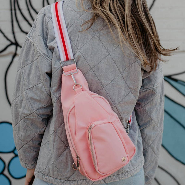 Light Pink Solid SLING BAG with Striped Strap